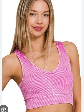 NWT Zenana Ribbed, Cropped Stone Washed V-Neck, Padded Tank Top, S/M, L/XL